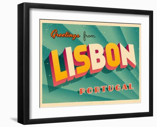 Vintage Touristic Greeting Card - Lisbon, Portugal-Real Callahan-Framed Art Print