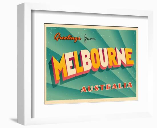 Vintage Touristic Greeting Card - Melbourne, Australia-Real Callahan-Framed Art Print