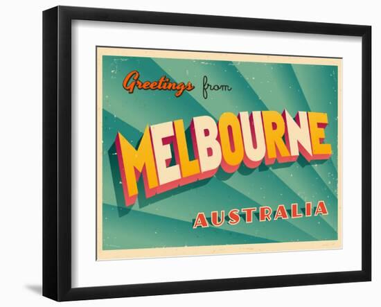 Vintage Touristic Greeting Card - Melbourne, Australia-Real Callahan-Framed Art Print