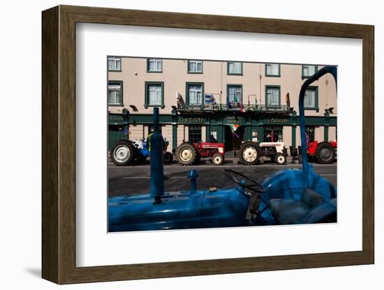 Vintage Tractors Lined Up Outside Lalors Hotel, Dungarvan, County Waterford, Ireland-null-Framed Photographic Print