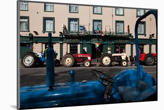Vintage Tractors Lined Up Outside Lalors Hotel, Dungarvan, County Waterford, Ireland-null-Mounted Photographic Print