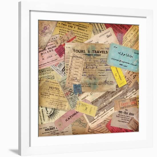 Vintage Travel Background Made Of Lots Of Old Tickets-shootandwin-Framed Art Print