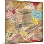 Vintage Travel Background Made Of Lots Of Old Tickets-shootandwin-Mounted Art Print