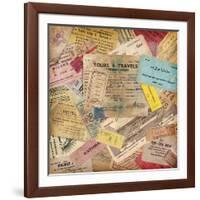 Vintage Travel Background Made Of Lots Of Old Tickets-shootandwin-Framed Art Print