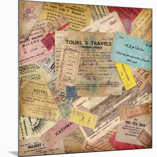 Vintage Travel Background Made Of Lots Of Old Tickets-shootandwin-Mounted Premium Giclee Print