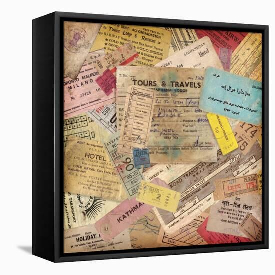 Vintage Travel Background Made Of Lots Of Old Tickets-shootandwin-Framed Stretched Canvas