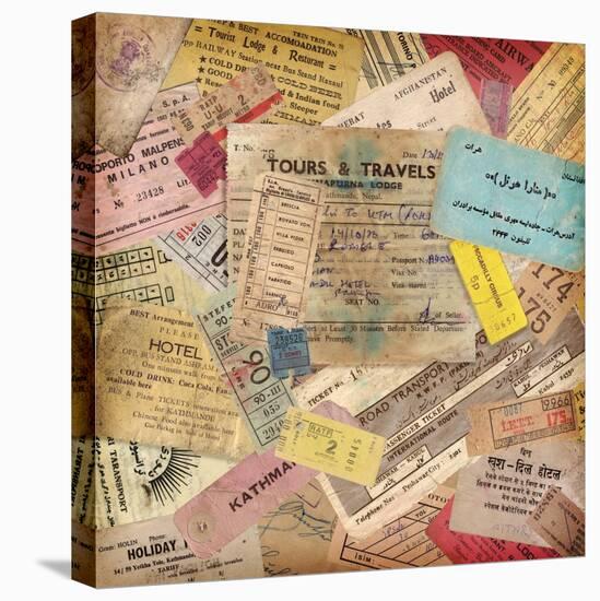 Vintage Travel Background Made Of Lots Of Old Tickets-shootandwin-Stretched Canvas