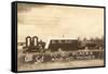 Vintage Travel Trailer with Outhouses-null-Framed Stretched Canvas