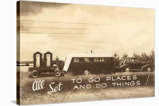 Vintage Travel Trailer with Outhouses-null-Stretched Canvas