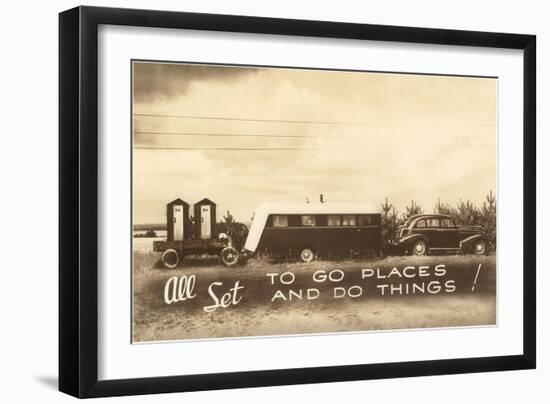 Vintage Travel Trailer with Outhouses-null-Framed Art Print