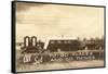 Vintage Travel Trailer with Outhouses-null-Framed Stretched Canvas