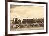 Vintage Travel Trailer with Outhouses-null-Framed Art Print