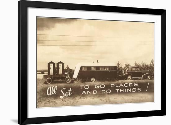 Vintage Travel Trailer with Outhouses-null-Framed Art Print