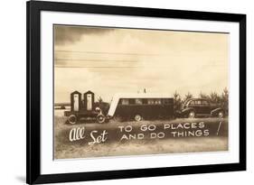 Vintage Travel Trailer with Outhouses-null-Framed Art Print