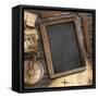 Vintage Treasure Map, Old Compass Still Life-Andrey_Kuzmin-Framed Stretched Canvas