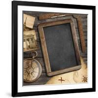 Vintage Treasure Map, Old Compass Still Life-Andrey_Kuzmin-Framed Art Print