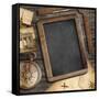 Vintage Treasure Map, Old Compass Still Life-Andrey_Kuzmin-Framed Stretched Canvas