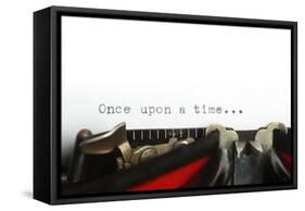 Vintage Typewriter with Once upon a Time...-SSilver-Framed Stretched Canvas