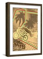 Vintage Urban Grunge Background Design with Bmx Biker Silhouette. Vector Illustration.-shockymocky-Framed Art Print