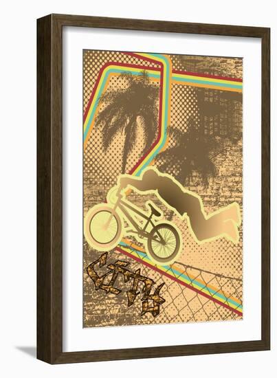 Vintage Urban Grunge Background Design with Bmx Biker Silhouette. Vector Illustration.-shockymocky-Framed Art Print