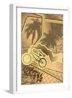 Vintage Urban Grunge Background Design with Bmx Biker Silhouette. Vector Illustration.-shockymocky-Framed Art Print