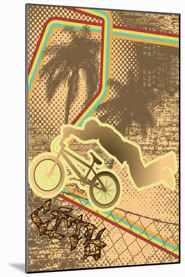 Vintage Urban Grunge Background Design with Bmx Biker Silhouette. Vector Illustration.-shockymocky-Mounted Art Print