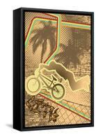 Vintage Urban Grunge Background Design with Bmx Biker Silhouette. Vector Illustration.-shockymocky-Framed Stretched Canvas
