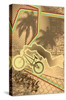 Vintage Urban Grunge Background Design with Bmx Biker Silhouette. Vector Illustration.-shockymocky-Stretched Canvas