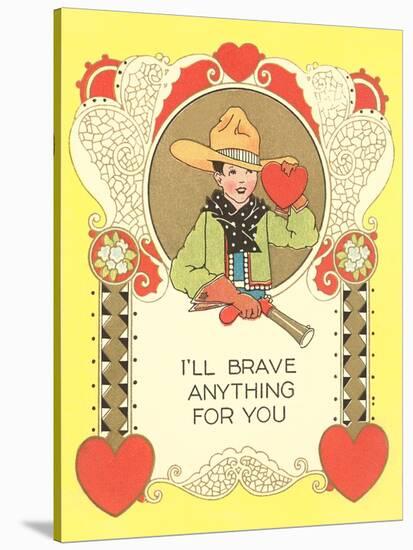 Vintage Valentine with Little Cowboy-null-Stretched Canvas