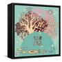 Vintage Vector Background with Corals and Fishes. Underwater Live Card. Summer Vacation Concept Car-smilewithjul-Framed Stretched Canvas