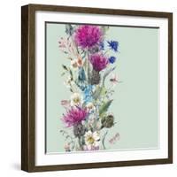 Vintage Vertical Watercolor Herbal Seamless Border with Blooming Meadow Flowers-Thistles Dandelions-depiano-Framed Art Print