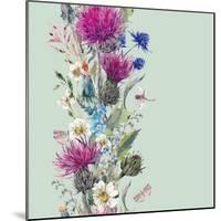Vintage Vertical Watercolor Herbal Seamless Border with Blooming Meadow Flowers-Thistles Dandelions-depiano-Mounted Art Print