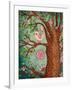 Vintage Wallpaper: Cute Bird Perched On A Flowering Tree-LanaN.-Framed Art Print