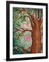 Vintage Wallpaper: Cute Bird Perched On A Flowering Tree-LanaN.-Framed Art Print