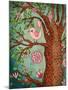 Vintage Wallpaper: Cute Bird Perched On A Flowering Tree-LanaN.-Mounted Art Print