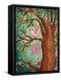 Vintage Wallpaper: Cute Bird Perched On A Flowering Tree-LanaN.-Framed Stretched Canvas