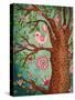 Vintage Wallpaper: Cute Bird Perched On A Flowering Tree-LanaN.-Stretched Canvas