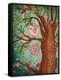 Vintage Wallpaper: Cute Bird Perched On A Flowering Tree-LanaN.-Framed Stretched Canvas