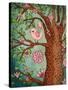 Vintage Wallpaper: Cute Bird Perched On A Flowering Tree-LanaN.-Stretched Canvas