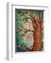 Vintage Wallpaper: Cute Bird Perched On A Flowering Tree-LanaN.-Framed Art Print