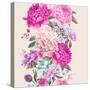 Vintage Watercolor Vector Floral Seamless Border, Bouquet of Peonies and Wild Flowers, Watercolor B-depiano-Stretched Canvas