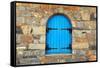 Vintage Window with Blue close Shutters, Crete, Greece.-felker-Framed Stretched Canvas