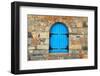 Vintage Window with Blue close Shutters, Crete, Greece.-felker-Framed Photographic Print