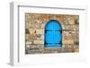 Vintage Window with Blue close Shutters, Crete, Greece.-felker-Framed Photographic Print