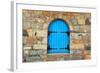 Vintage Window with Blue close Shutters, Crete, Greece.-felker-Framed Photographic Print