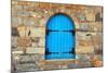 Vintage Window with Blue close Shutters, Crete, Greece.-felker-Mounted Photographic Print