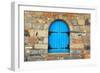 Vintage Window with Blue close Shutters, Crete, Greece.-felker-Framed Photographic Print