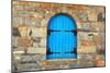 Vintage Window with Blue close Shutters, Crete, Greece.-felker-Mounted Photographic Print
