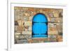 Vintage Window with Blue close Shutters, Crete, Greece.-felker-Framed Photographic Print