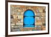 Vintage Window with Blue close Shutters, Crete, Greece.-felker-Framed Photographic Print